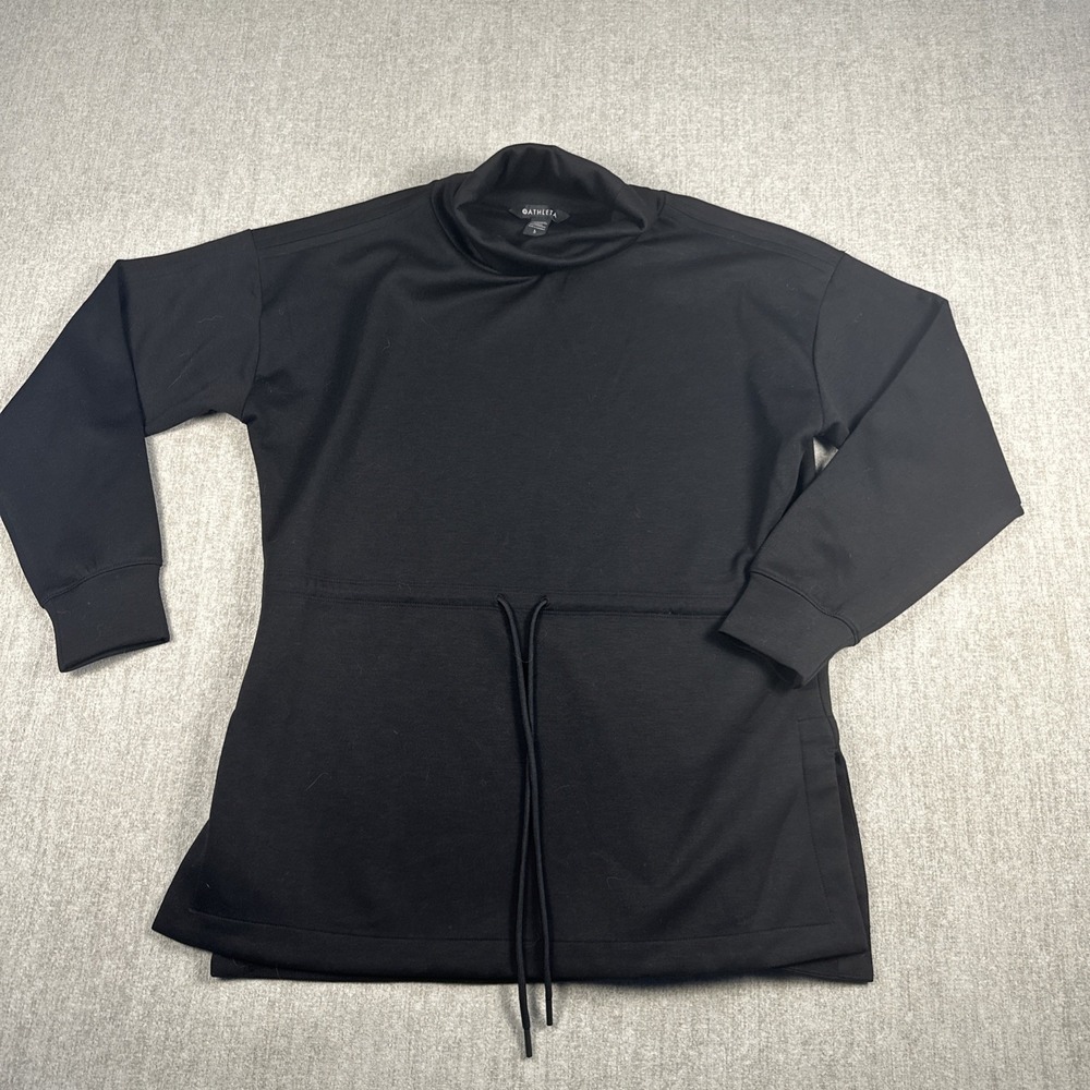 Athleta Tunic Top Women L Black Cinch Waist Long Sleeve Mock Neck Activewear